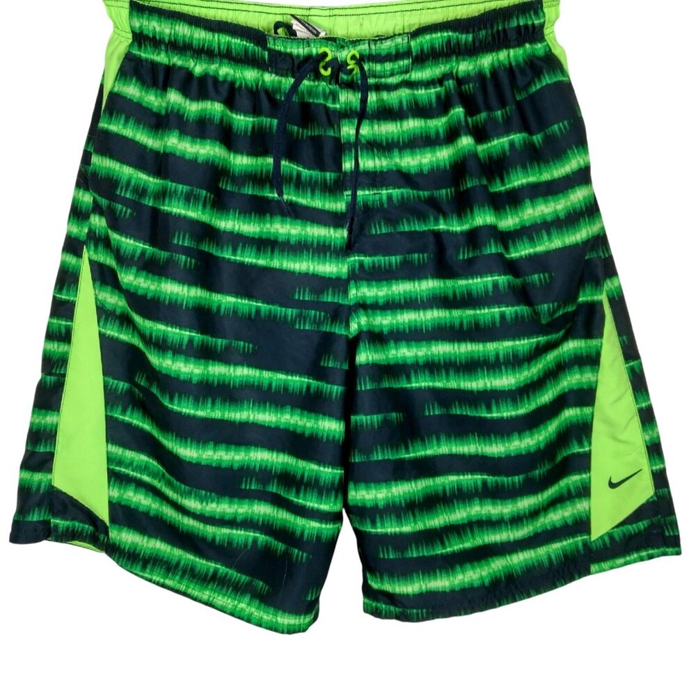 Nike Swim Trunks Shorts Men XXL Neon Green Black Stripe Swim Swimming Pool Beach